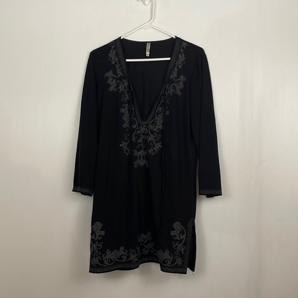 Black Embroidered Swim Coverup